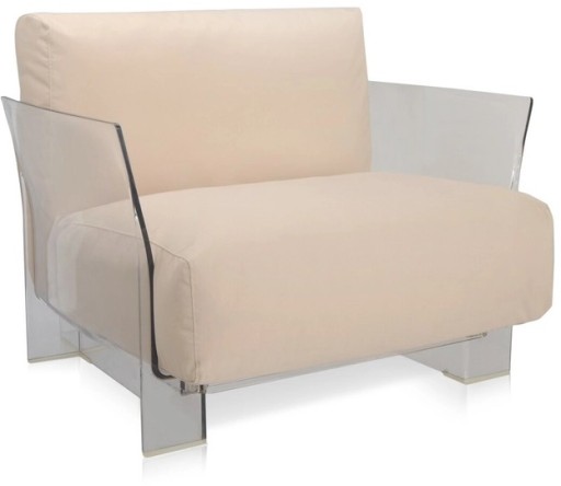 Fotoliu exterior Kartell Pop Outdoor design Piero Lissoni & Carlo Tamborini  cadru transparent  perne Sunbrella dove