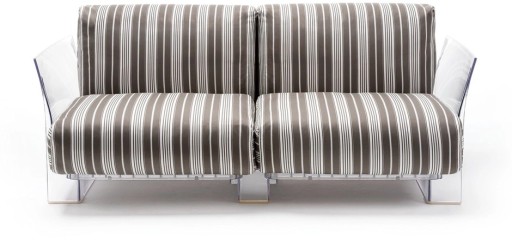 Canapea exterior Kartell Pop Outdoor design Piero Lissoni & Carlo Tamborini  2 locuri  cadru transparent  perne dungi taupe-negru