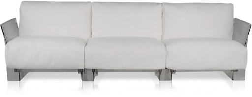 Canapea exterior Kartell Pop Outdoor design Piero Lissoni & Carlo Tamborini  3 locuri  cadru transparent  perne Sunbrella alb