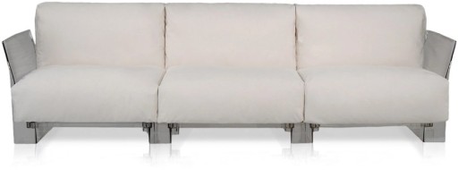 Canapea exterior Kartell Pop Outdoor design Piero Lissoni & Carlo Tamborini  3 locuri  cadru transparent  perne Sunbrella ecru