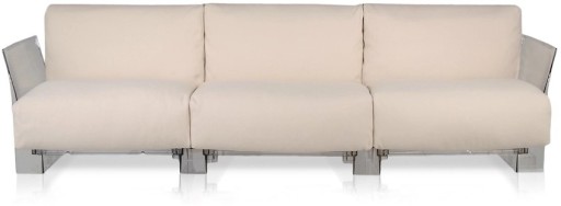 Canapea exterior Kartell Pop Outdoor design Piero Lissoni & Carlo Tamborini  3 locuri  cadru transparent  perne Sunbrella dove