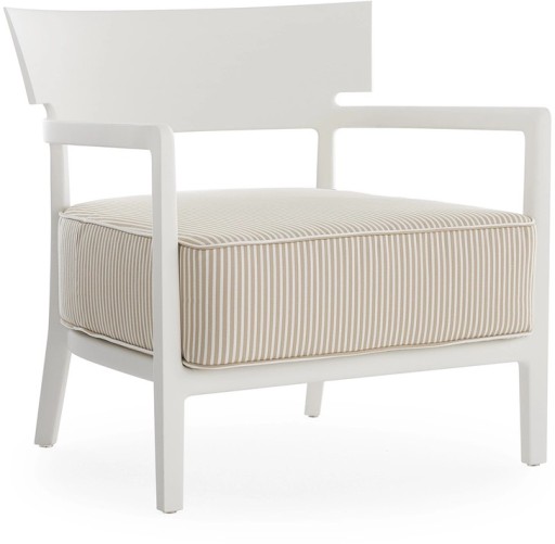 Fotoliu exterior Kartell Cara Mat Outdoor design Philippe Starck & Sergio Schito  cadru alb mat  perne dungi alb-bej