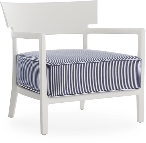 Fotoliu exterior Kartell Cara Mat Outdoor design Philippe Starck & Sergio Schito  cadru alb mat  perne dungi albastre