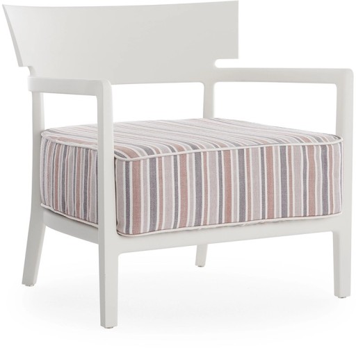 Fotoliu exterior Kartell Cara Mat Outdoor design Philippe Starck & Sergio Schito  cadru alb mat  perne dungi caramizii