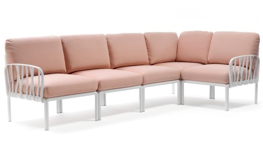 Canapea modulara exterior Nardi Komodo 5  294x154cm  cadru alb  perne roz quarzo