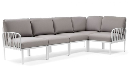 Canapea modulara exterior Nardi Komodo 5  294x154cm  cadru alb  perne gri komodo