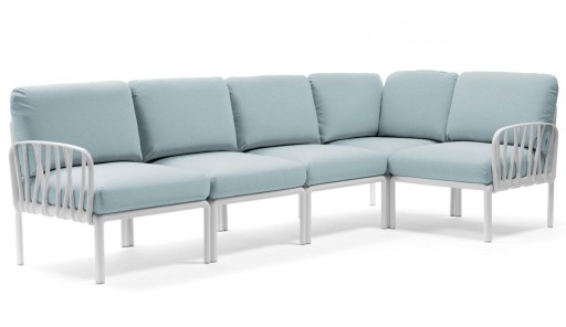 Canapea modulara exterior Nardi Komodo 5  294x154cm  cadru alb  perne bleu ghiaccio Sunbrella
