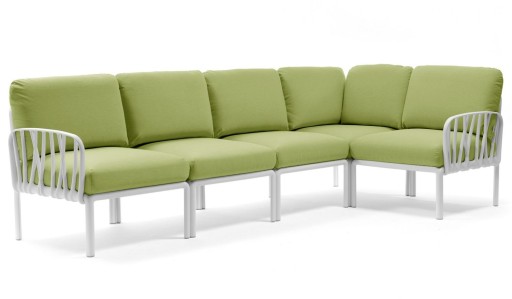 Canapea modulara exterior Nardi Komodo 5  294x154cm  cadru alb  perne verde avocado Sunbrella