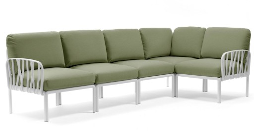 Canapea modulara exterior Nardi Komodo 5  294x154cm  cadru alb  perne verde giungla Sunbrella