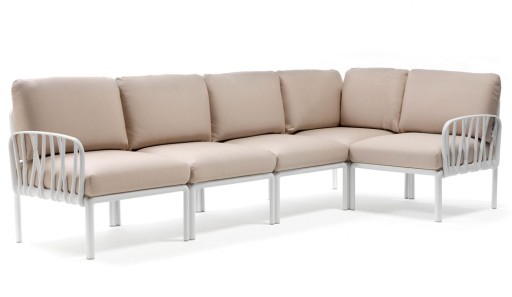 Canapea modulara exterior Nardi Komodo 5  294x154cm  cadru alb  perne canvas Sunbrella