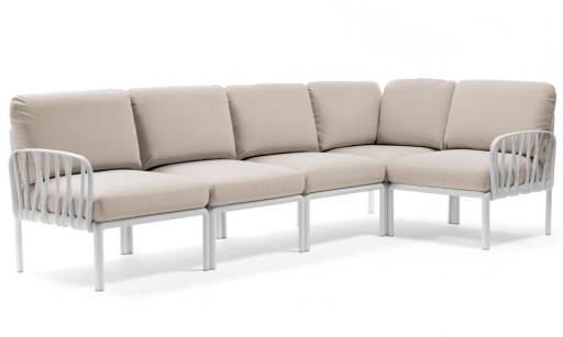 Canapea modulara exterior Nardi Komodo 5  294x154cm  cadru alb  perne gri Tech Panama