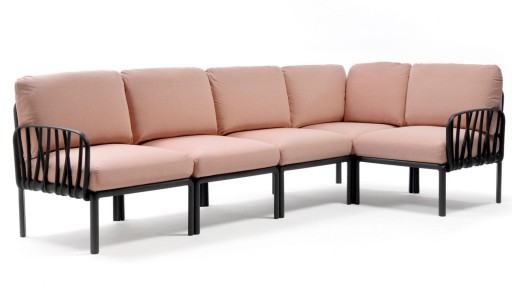 Canapea modulara exterior Nardi Komodo 5  294x154cm  cadru antracit  perne roz quarzo