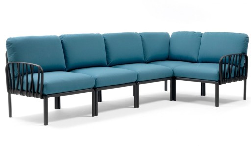 Canapea modulara exterior Nardi Komodo 5  294x154cm  cadru antracit  perne albastru adriatic Sunbrella