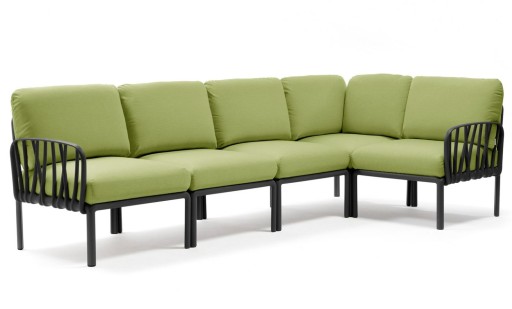 Canapea modulara exterior Nardi Komodo 5  294x154cm  cadru antracit  perne verde avocado Sunbrella