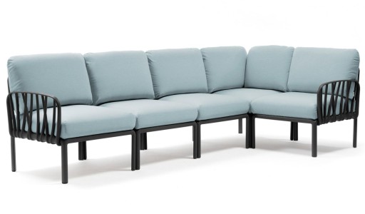 Canapea modulara exterior Nardi Komodo 5  294x154cm  cadru antracit  perne bleu ghiaccio Sunbrella