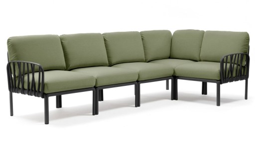 Canapea modulara exterior Nardi Komodo 5  294x154cm  cadru antracit  perne verde giungla Sunbrella