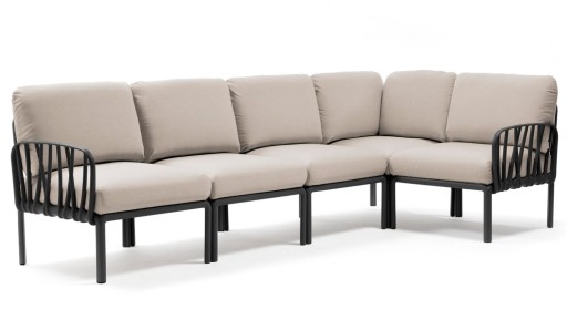 Canapea modulara exterior Nardi Komodo 5  294x154cm  cadru antracit  perne gri Tech Panama