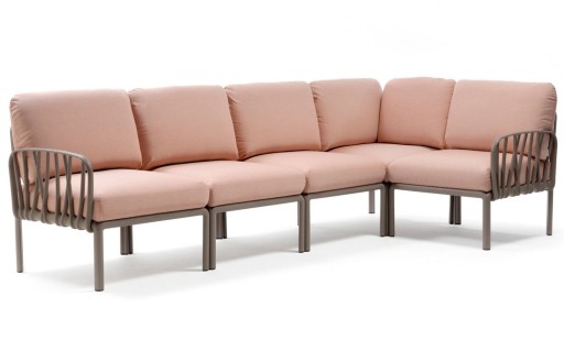Canapea modulara exterior Nardi Komodo 5  294x154cm  cadru tortora  perne roz quarzo