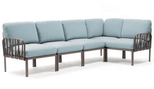 Canapea modulara exterior Nardi Komodo 5  294x154cm  cadru tortora  perne bleu ghiaccio Sunbrella