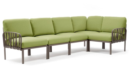 Canapea modulara exterior Nardi Komodo 5  294x154cm  cadru tortora  perne verde avocado Sunbrella