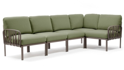 Canapea modulara exterior Nardi Komodo 5  294x154cm  cadru tortora  perne verde giungla Sunbrella