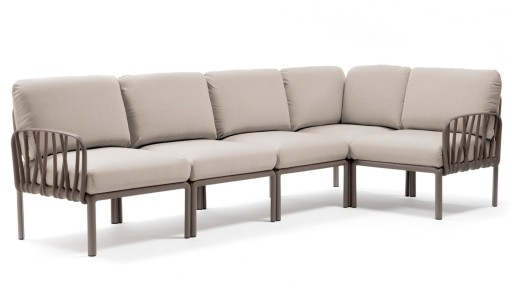 Canapea modulara exterior Nardi Komodo 5  294x154cm  cadru tortora  perne gri Tech Panama