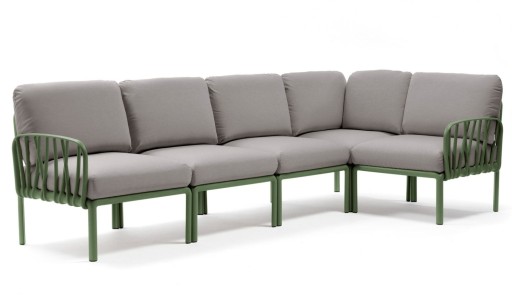 Canapea modulara exterior Nardi Komodo 5  294x154cm  cadru verde  perne gri komodo