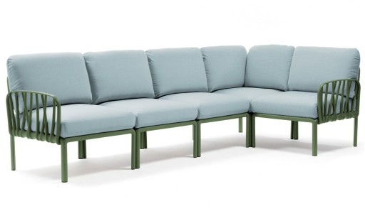 Canapea modulara exterior Nardi Komodo 5  294x154cm  cadru verde  perne bleu ghiaccio Sunbrella