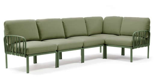 Canapea modulara exterior Nardi Komodo 5  294x154cm  cadru verde  perne verde giungla Sunbrella