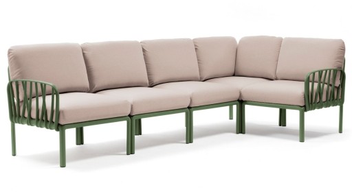 Canapea modulara exterior Nardi Komodo 5  294x154cm  cadru verde  perne canvas Sunbrella