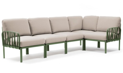 Canapea modulara exterior Nardi Komodo 5  294x154cm  cadru verde  perne gri Tech Panama