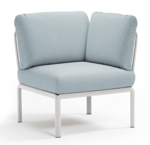 Element de colt Nardi Komodo 5  78cm  cadru alb  perne bleu ghiaccio Sunbrella