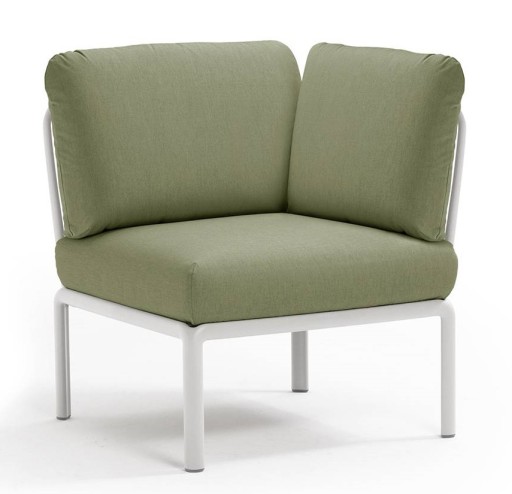 Element de colt Nardi Komodo 5  78cm  cadru alb  perne verde giungla Sunbrella