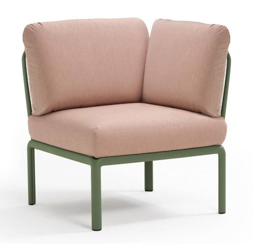 Element de colt Nardi Komodo 5  78cm  cadru verde  perne roz quarzo