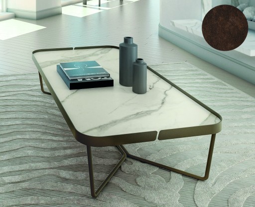 Masuta Dexo Trino 100x60cm  h 35cm  baza metalica bronz  blat ceramic Vulcano Moka
