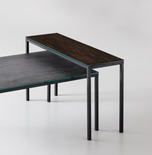 Masuta Dexo Dado 80x30cm  h43cm  baza metal negru  blat ceramic Vulcano Moka