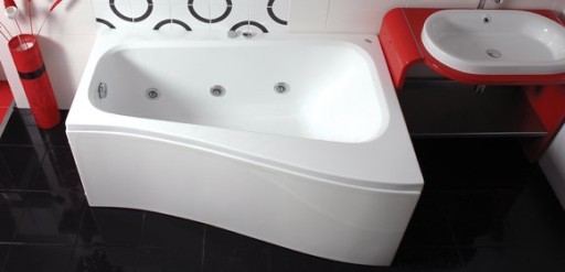 Cada baie asimetrica Belform Senso 150x100x70cm  acril  complet echipata cu picioare  panouri si sifon  orientare stanga