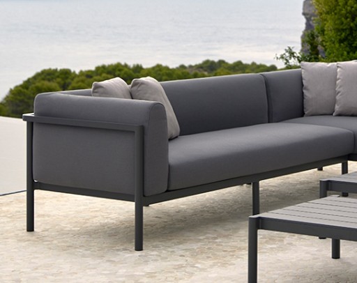Canapea modulara exterior Point Origin cu 3 locuri  brat dreapta  cadru gri aluminiu  textil gri G2 1268