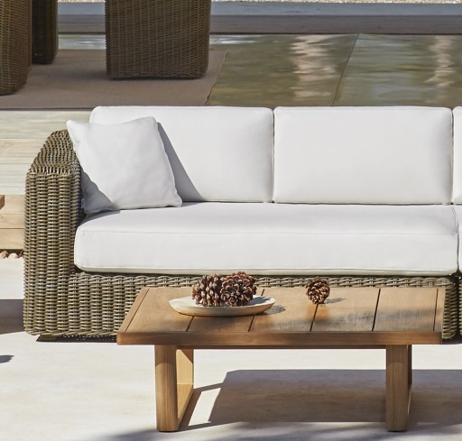 Canapea modulara exterior Point Heritage cu 2 locuri  brat dreapta  structura aluminiu  cadru maro  textil alb G1 22