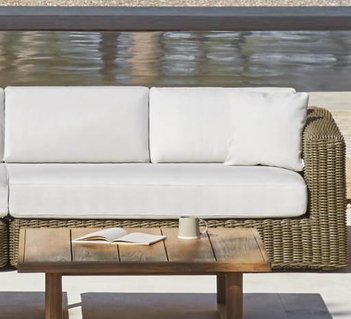 Canapea modulara exterior Point Heritage cu 2 locuri  brat stanga  structura aluminiu  cadru maro  textil alb G1 22