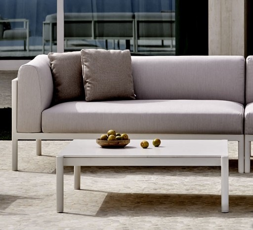 Canapea modulara exterior Point Origin cu 3 locuri  brat dreapta  cadru crem aluminiu  textil gri G2 1252