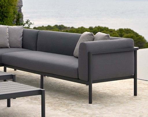 Canapea modulara exterior Point Origin cu 3 locuri  brat stanga  cadru gri aluminiu  textil gri G2 1268