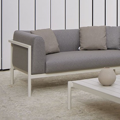 Canapea modulara exterior Point Origin cu 2 locuri  brat dreapta  cadru crem aluminiu  textil gri G2 1252