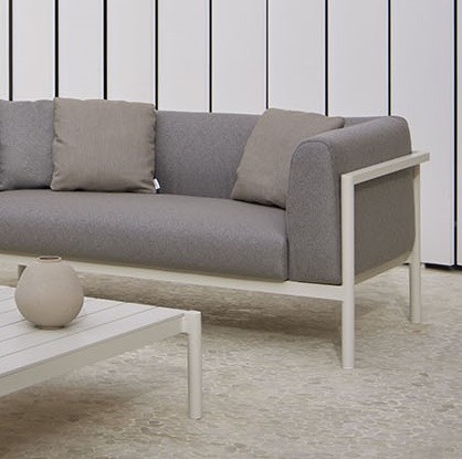 Canapea modulara exterior Point Origin cu 2 locuri  brat stanga  cadru crem aluminiu  textil gri G2 1252
