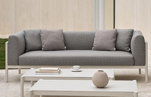 Canapea exterior Point Origin cu 3 locuri  cadru crem aluminiu  textil gri G2 1252
