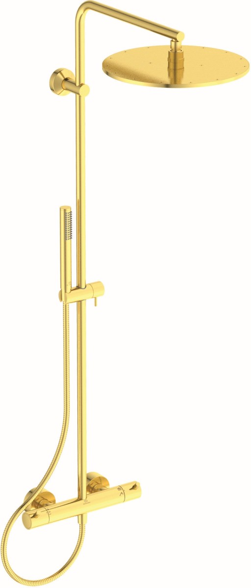 Coloana de dus Ideal Standard Ceratherm T125 cu baterie termostatata si palarie Round 300mm  auriu periat