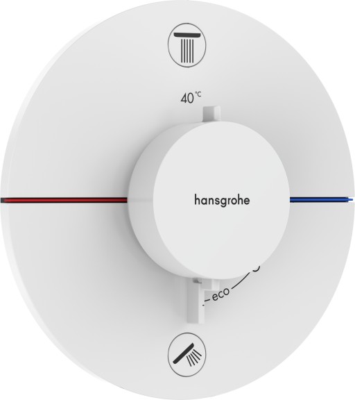 Baterie cada - dus termostatata Hansgrohe ShowerSelect Comfort S cu 2 functii  montaj incastrat  necesita corp ingropat  alb mat
