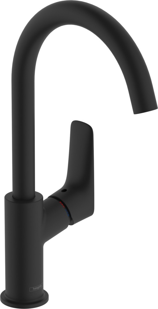 Baterie lavoar Hansgrohe Logis 210  cu pipa inalta pivotanta  ventil pop-up  negru mat