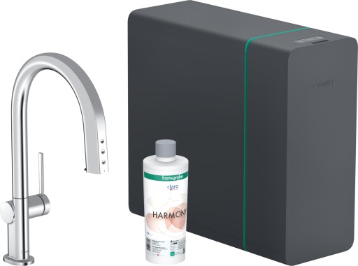 Baterie bucatarie Hansgrohe Aqittura M91 cu pipa extractibila  sistem de filtrare SodaSystem 210  crom