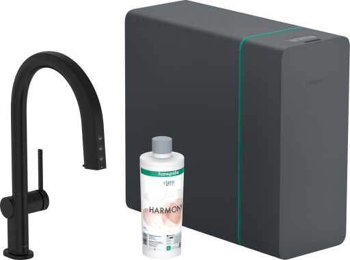 Baterie bucatarie Hansgrohe Aqittura M91 cu pipa extractibila  sistem de filtrare SodaSystem 210  negru mat